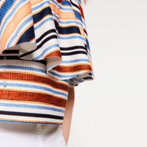 Zara Crop Stripe Frilled Top - Picture 5 of 11